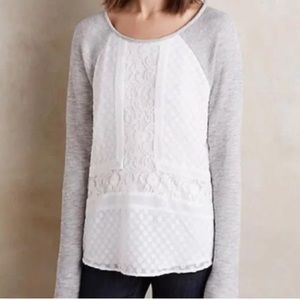 Anthropologie x Sunday in Brooklyn White Lace Front Mixed Media Long Sleeve Top
